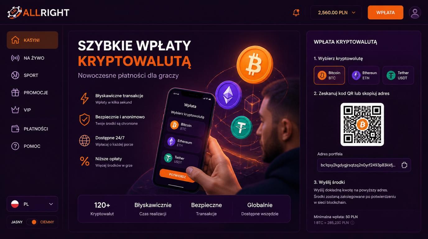 Mobilna płatność kryptowalutą z ikonami BTC, ETH, QR