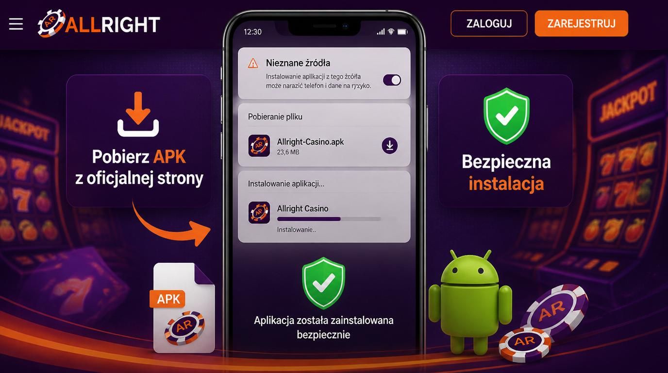 Smartfon z komunikatem „Nieznane źródła” i APK z oficjalnej witryny